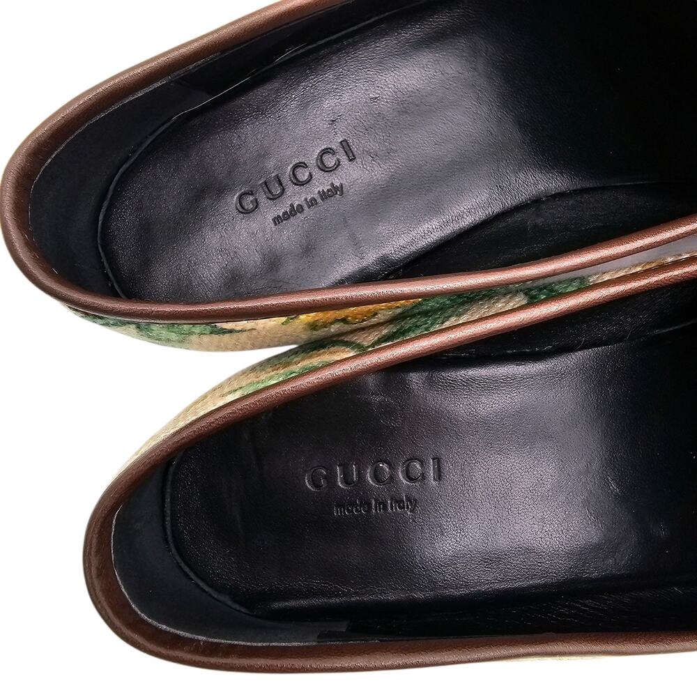 Gucci Jordaan Horsebit Flat Loafer Beige Floral Canvas Slip On Gold Size 38 US 8 - Picture 8 of 11
